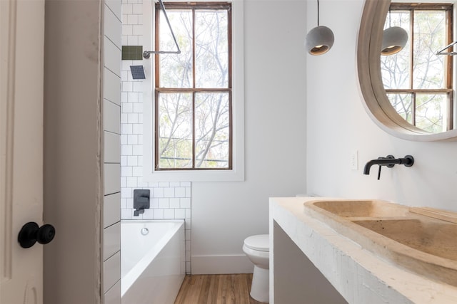 bathroom featuring vanity, toilet, and hardwood / wood-style floors