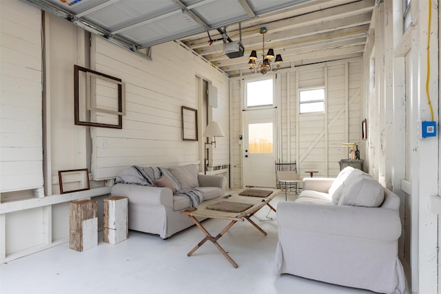 living room with concrete floors