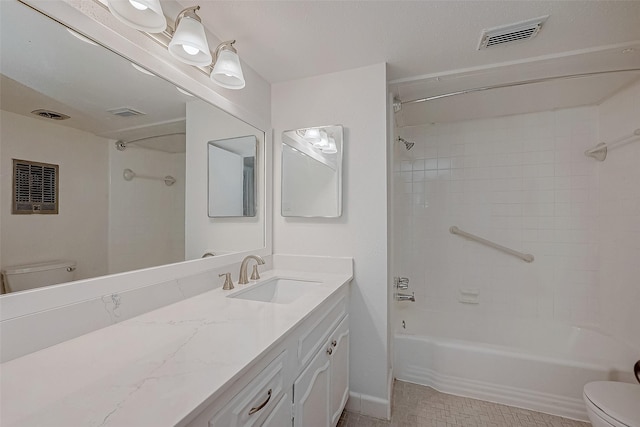 full bathroom featuring vanity, toilet, and shower / bathing tub combination