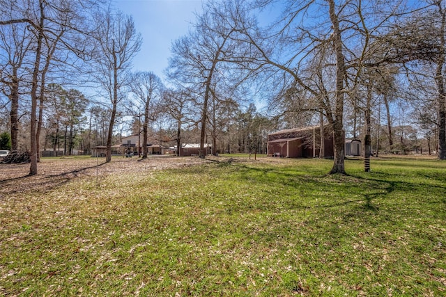 view of yard featuring an outbuilding and a shed