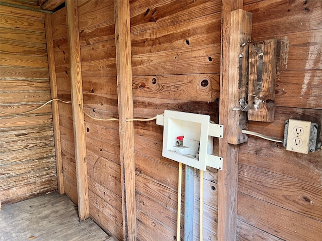 interior details featuring wooden walls