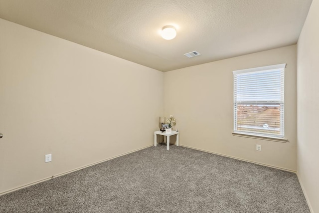 unfurnished room featuring carpet floors and a textured ceiling