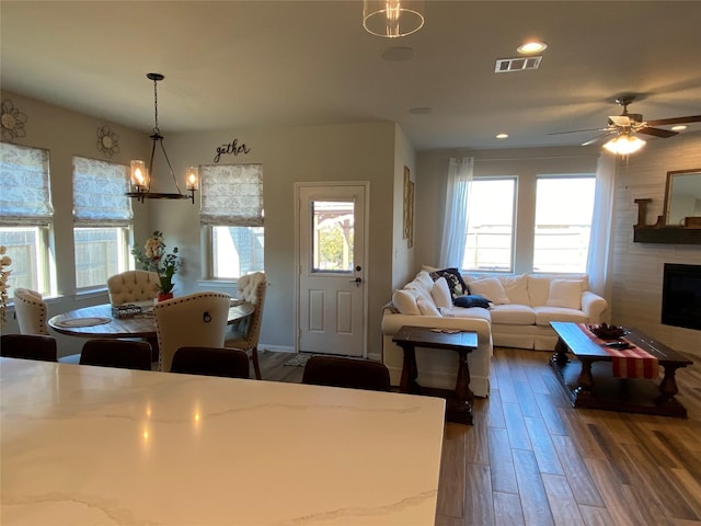 interior space featuring dark hardwood / wood-style floors and ceiling fan