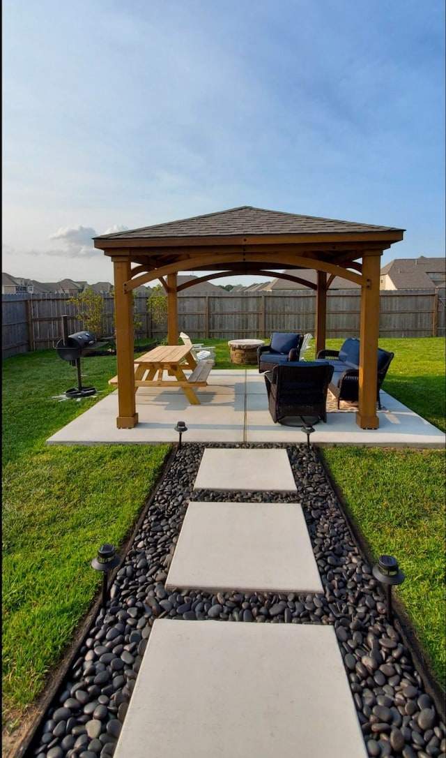 view of patio featuring a gazebo