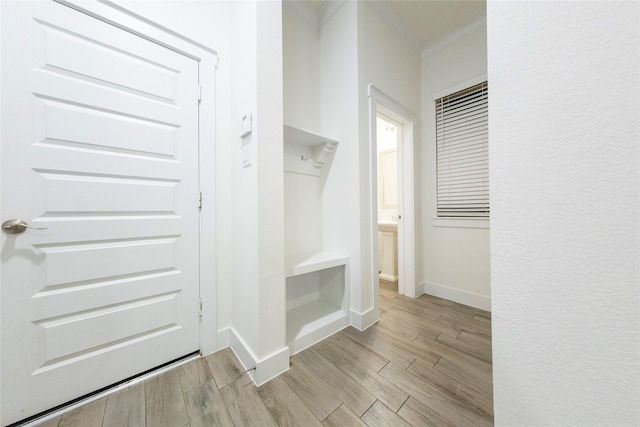 mudroom with crown molding