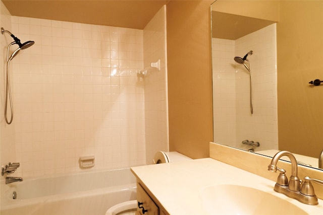 full bathroom with vanity, bathing tub / shower combination, and toilet