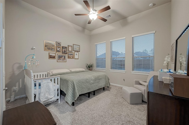 bedroom featuring carpet and ceiling fan