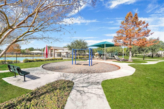 view of play area featuring a lawn