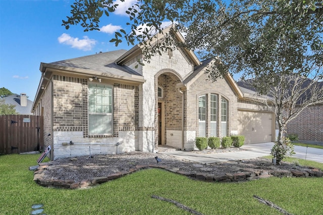 view of front facade featuring a garage and a front lawn