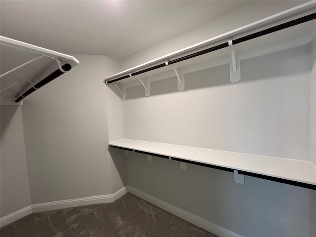 spacious closet featuring dark carpet