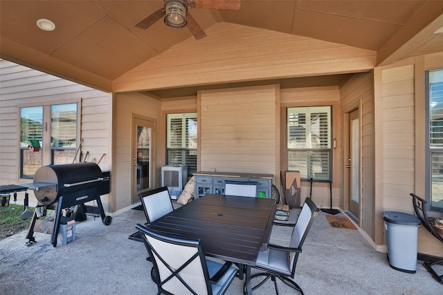 view of patio / terrace with ceiling fan and grilling area