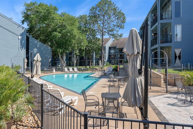 view of swimming pool with a patio area