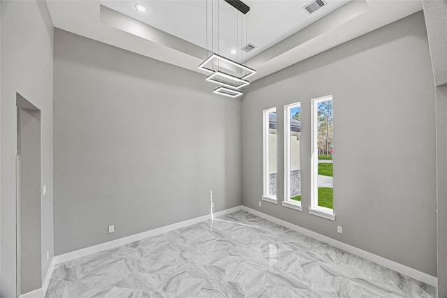 empty room featuring a raised ceiling and a wealth of natural light