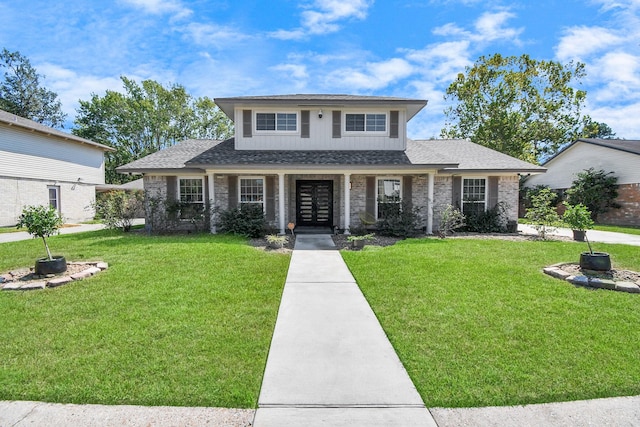 front of property featuring french doors and a front yard