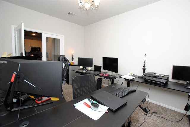 office with an inviting chandelier