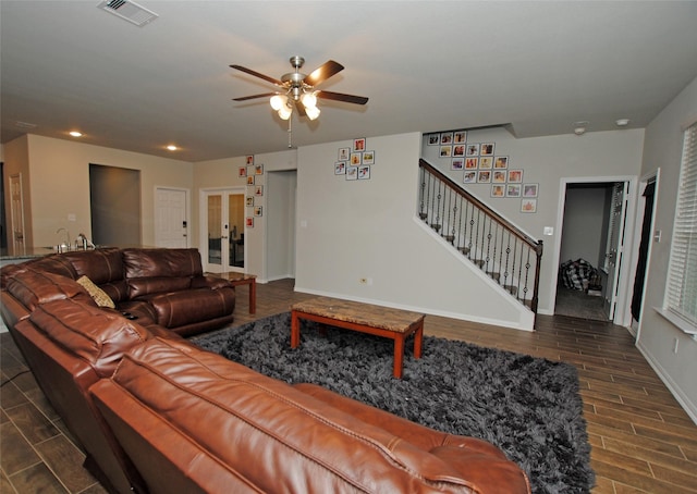 living room with ceiling fan