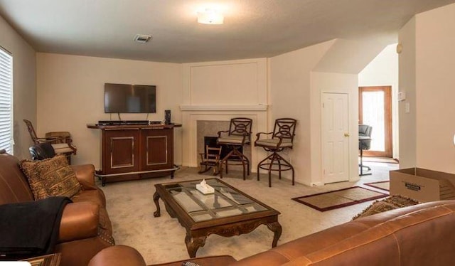 living room with light carpet