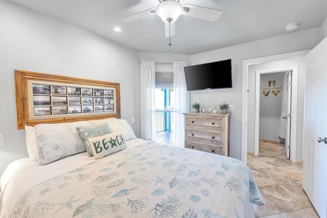 9520 Seawall Blvd Unit 354, Galveston, TX 77554 - bedroom featuring ceiling fan and recessed lighting