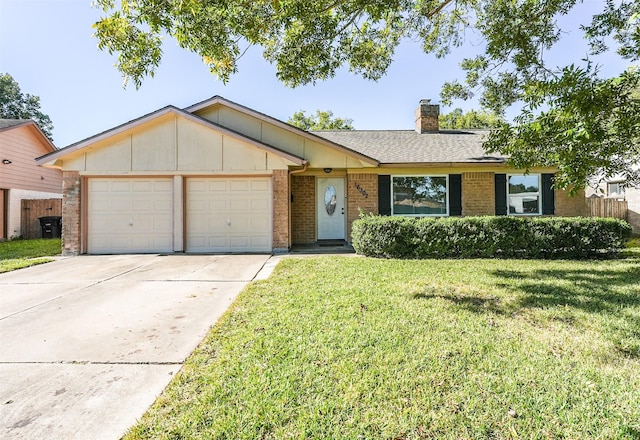 ranch-style house with a garage and a front yard