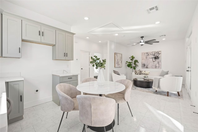 dining area featuring ceiling fan