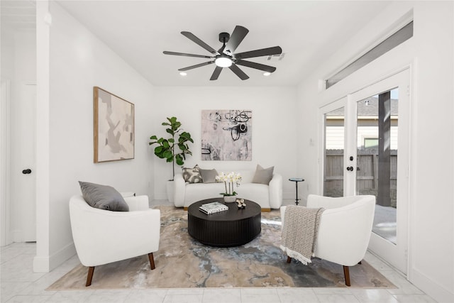 living room with ceiling fan