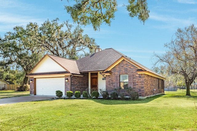 view of front facade featuring a garage and a front lawn