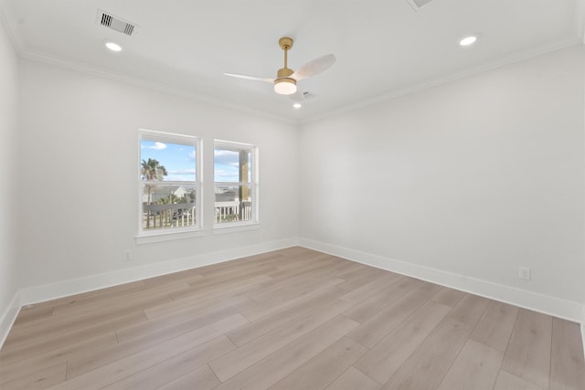 23015 Lunes, Galveston, TX 77554 - empty room featuring light wood-type flooring, ceiling fan, baseboards, recessed lighting, and ornamental molding