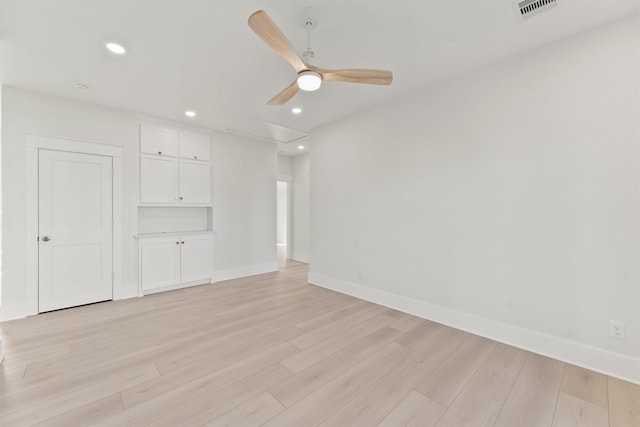 23015 Lunes, Galveston, TX 77554 - unfurnished room with baseboards, light wood finished floors, recessed lighting, and ceiling fan