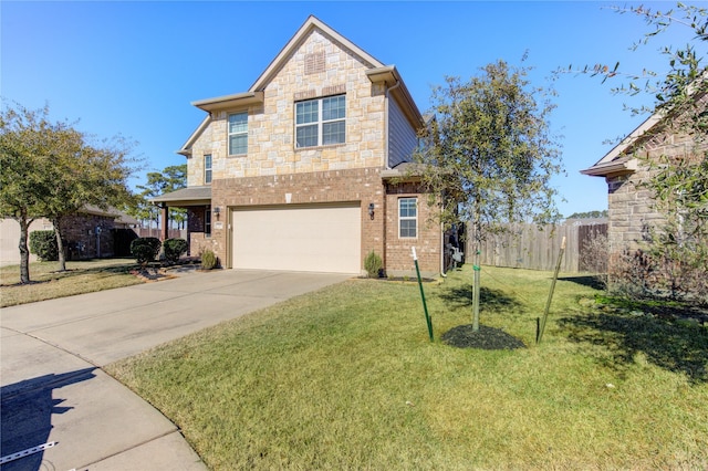 view of front facade with a garage and a front lawn