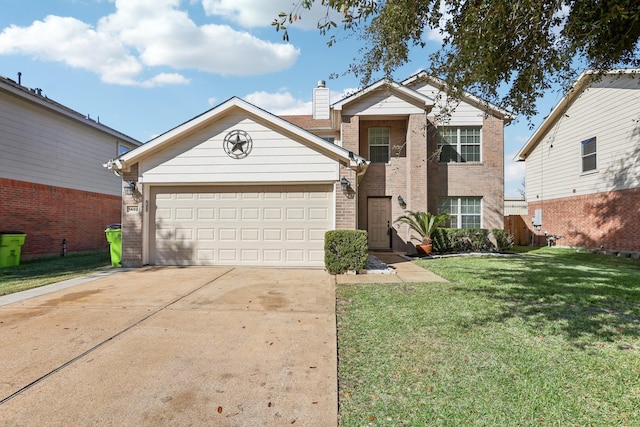 view of front property featuring a garage and a front yard