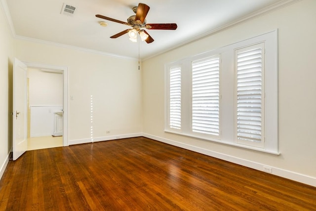 302 E Jackson St, West Columbia, TX 77486 - unfurnished bedroom featuring crown molding, hardwood / wood-style flooring, and ceiling fan
