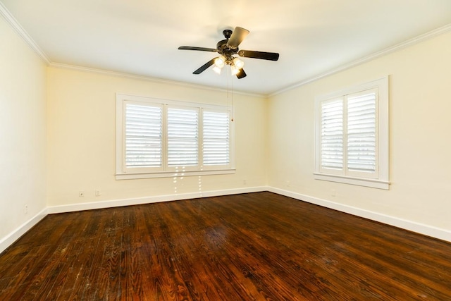 302 E Jackson St, West Columbia, TX 77486 - spare room featuring dark wood-type flooring, ceiling fan, and ornamental molding