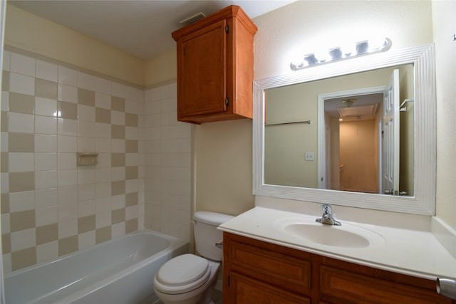 full bathroom with vanity, shower / bathing tub combination, and toilet