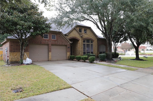 view of front of property featuring a garage and a front yard