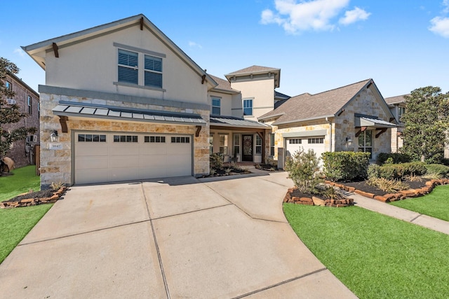 view of front facade featuring a garage and a front lawn