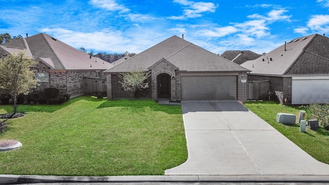 view of front of house featuring a garage and a front lawn