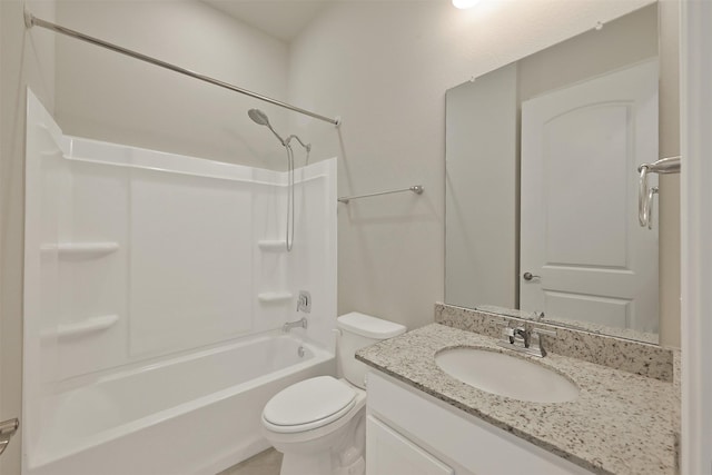 full bathroom featuring shower / washtub combination, toilet, and vanity