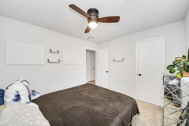 bedroom featuring carpet flooring and ceiling fan