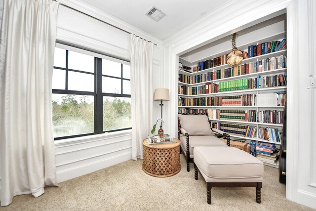 living area with carpet