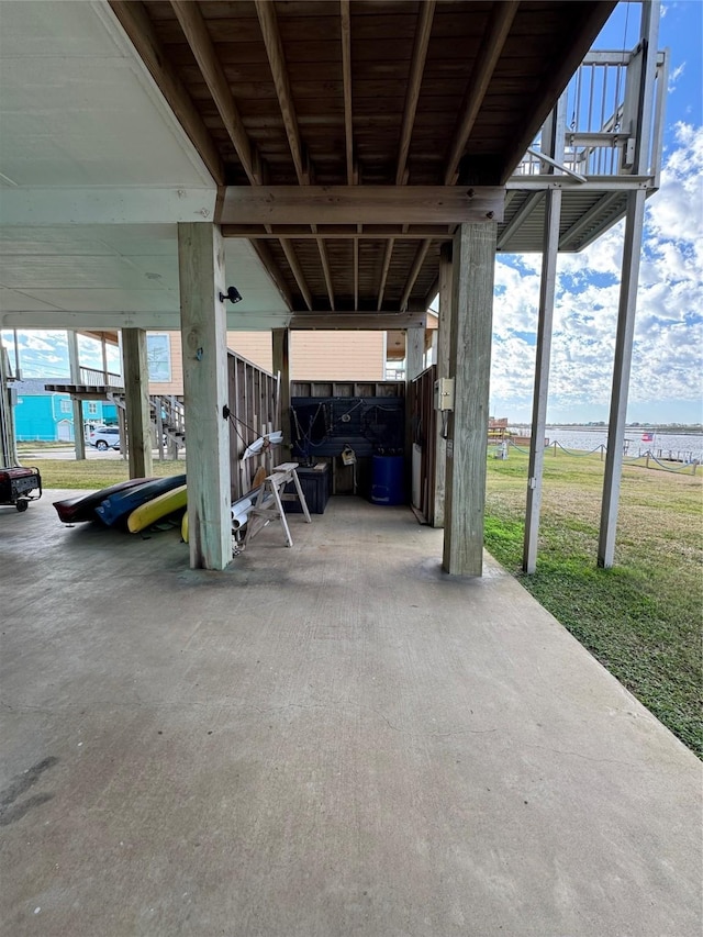 view of patio / terrace with a water view