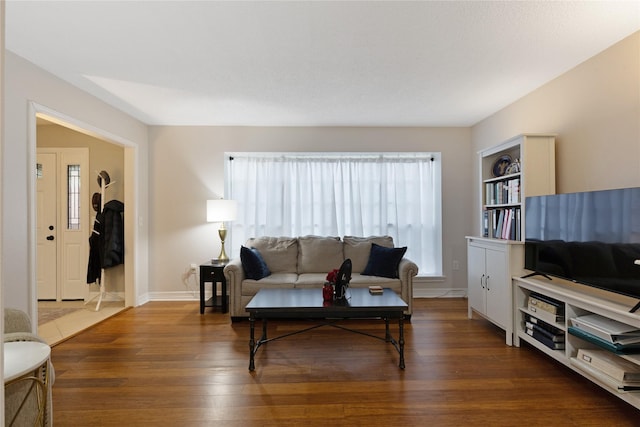 living room featuring dark hardwood / wood-style flooring