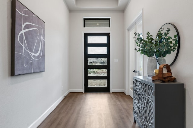 entrance foyer featuring wood finished floors and baseboards