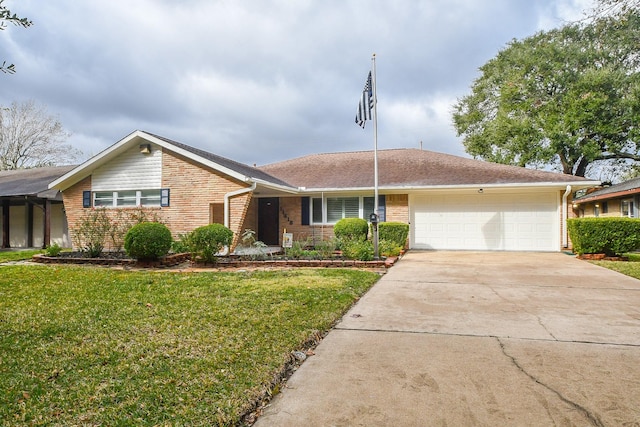 ranch-style home featuring a garage and a front yard