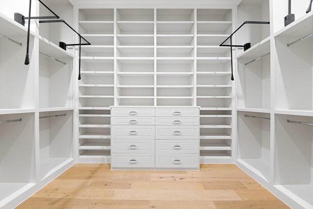 spacious closet with light hardwood / wood-style flooring