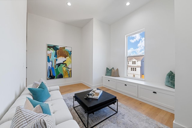 living room with light hardwood / wood-style floors