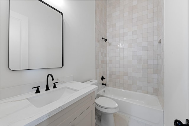 full bathroom featuring tile patterned floors, vanity, toilet, and shower / bathtub combination