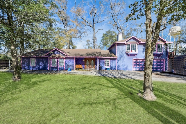 view of front of property featuring a garage and a front yard