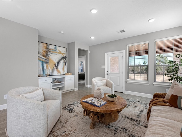 living room with light wood-type flooring