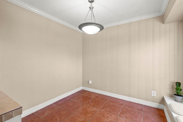 tiled empty room featuring ornamental molding