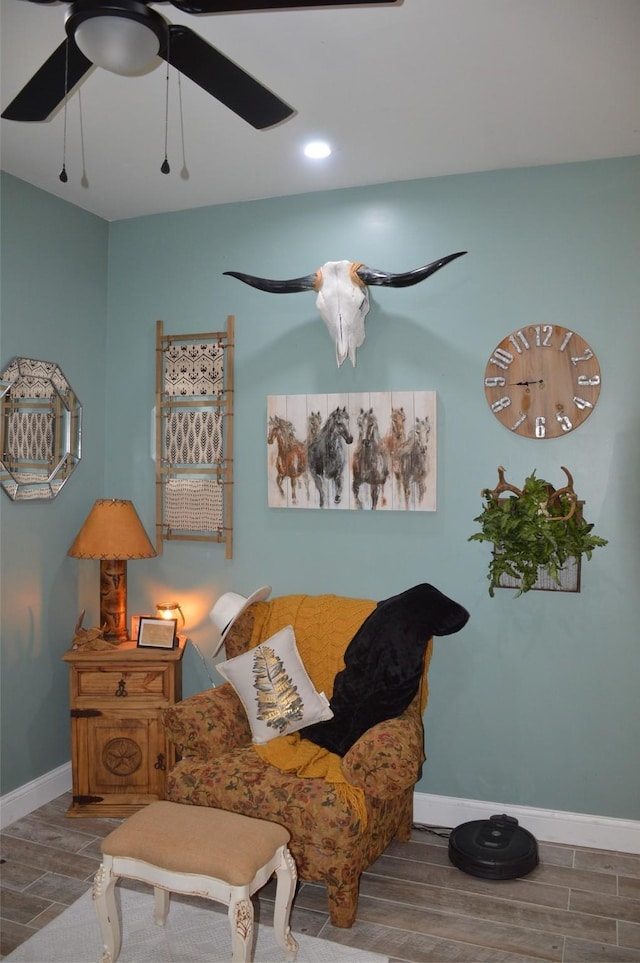 living room featuring ceiling fan